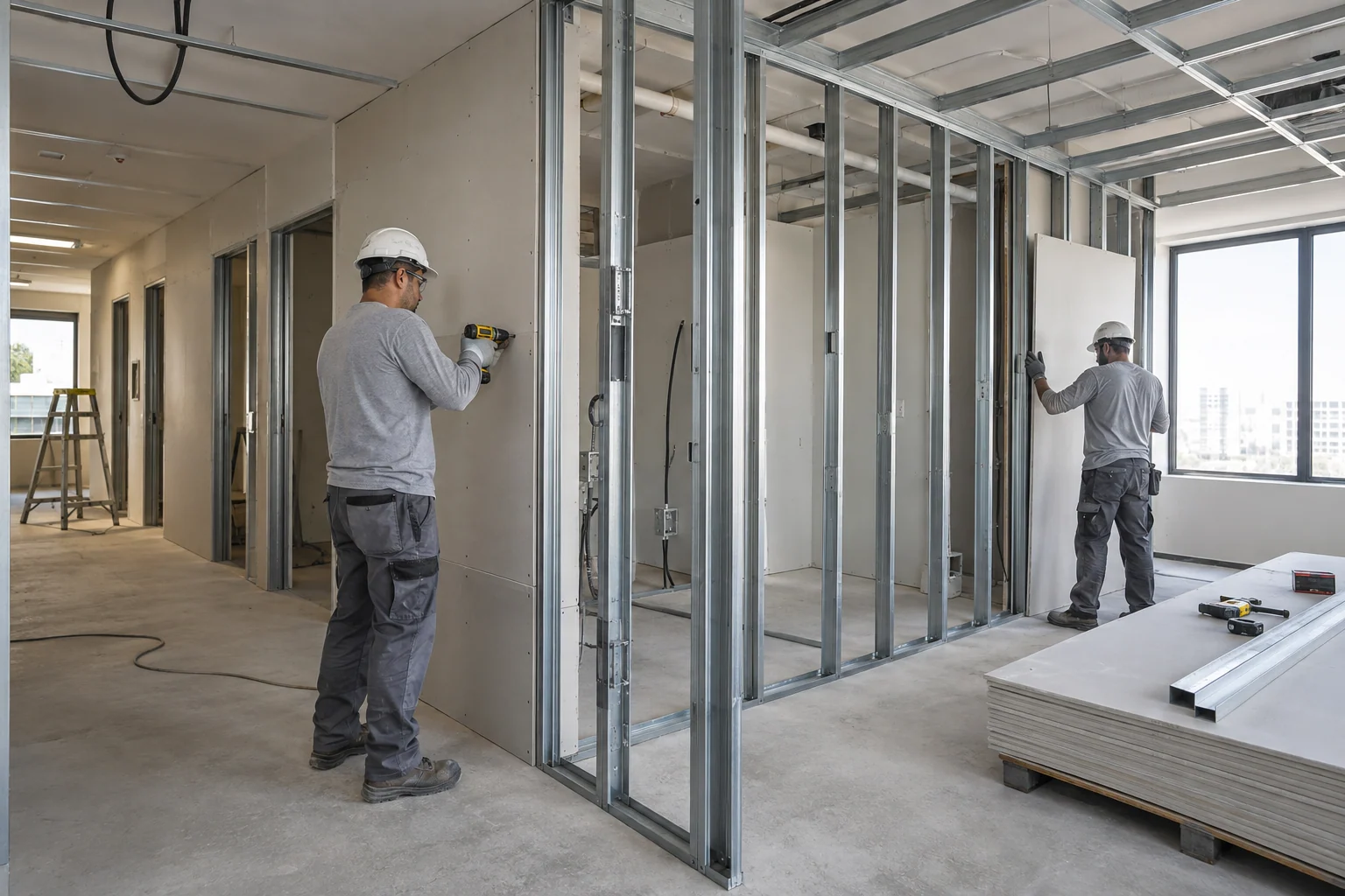 Instalação de drywall em ambiente comercial