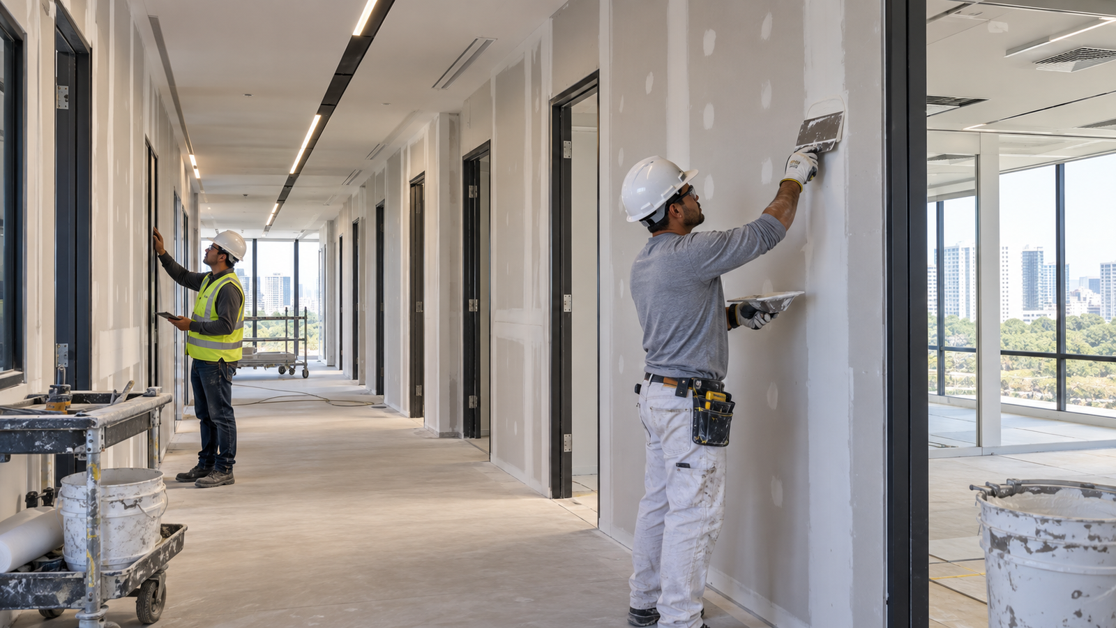 Execução de drywall em ambiente comercial