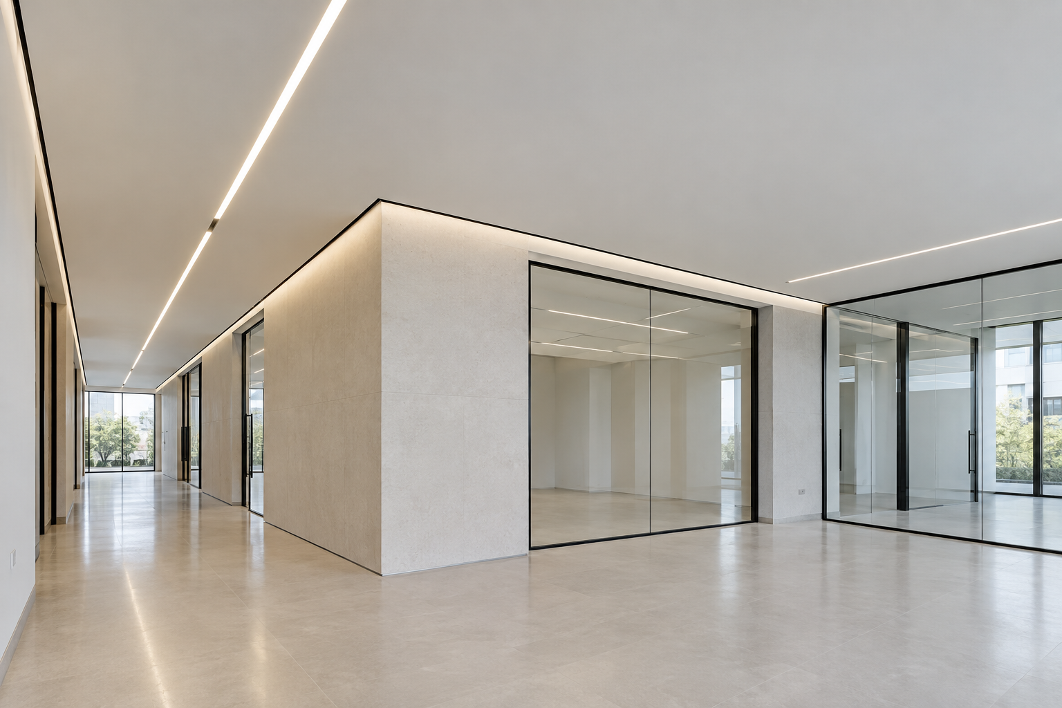 Forro liso em drywall com tabica e iluminação linear
