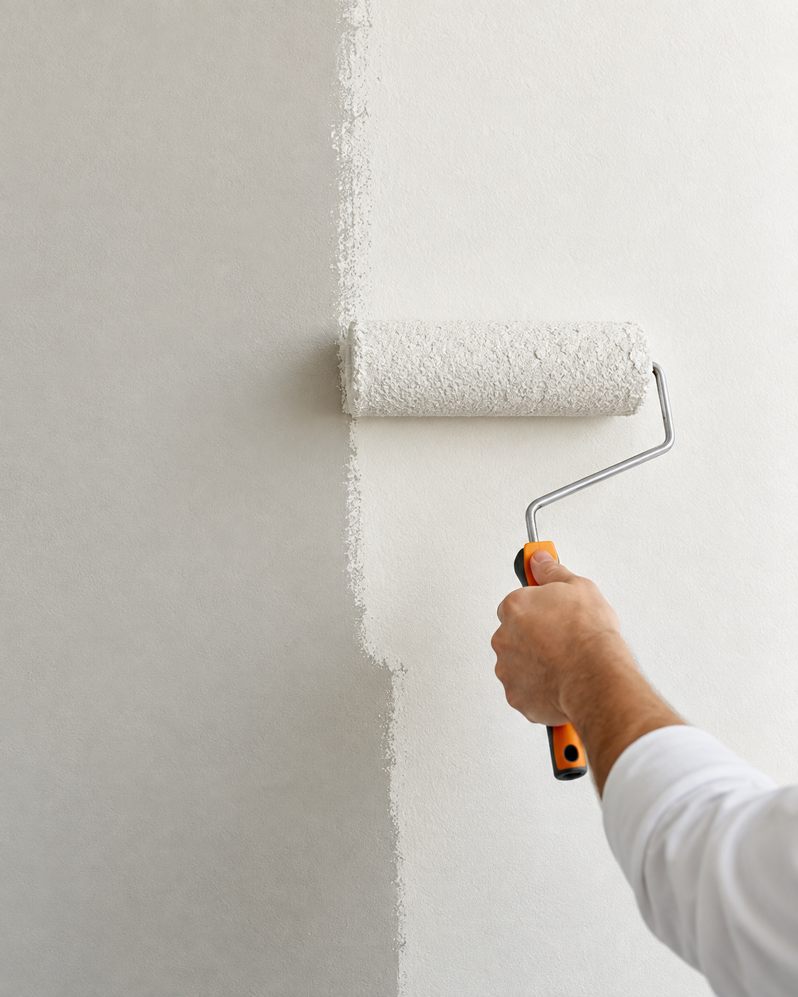 Aplicação de tinta com rolo em parede interna
