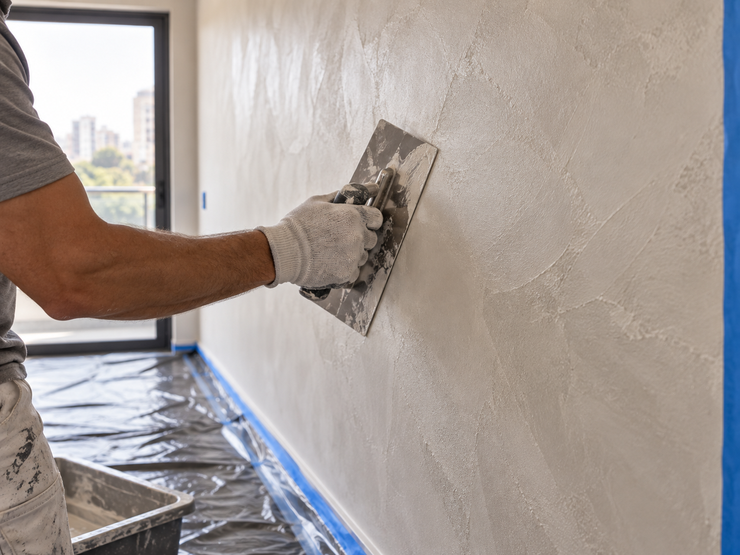 Aplicação artesanal de textura em parede